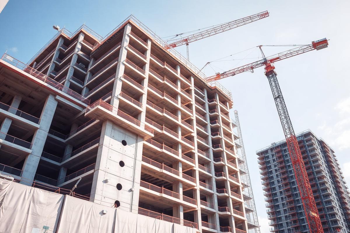 Estrutura de concreto das torres com guindaste